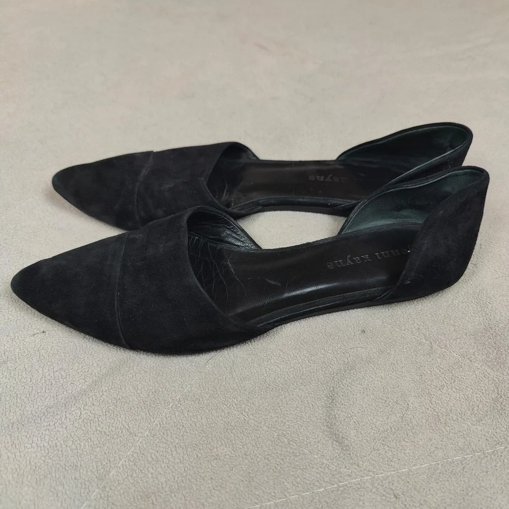 Jenni Kayne‎ Suede D'Orsay Flats Womens 38.5 8.5 Black Pointed Toe Made in Italy